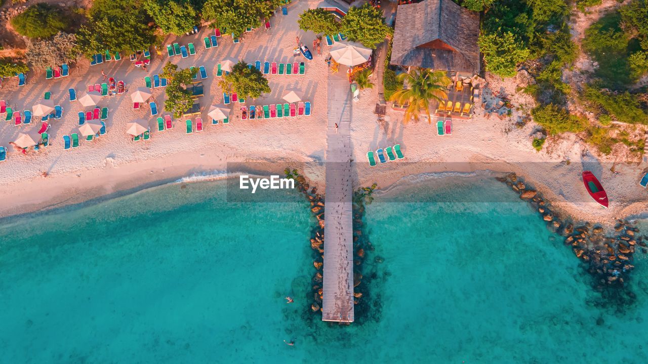 High angle view of beach in porto marie, curacao