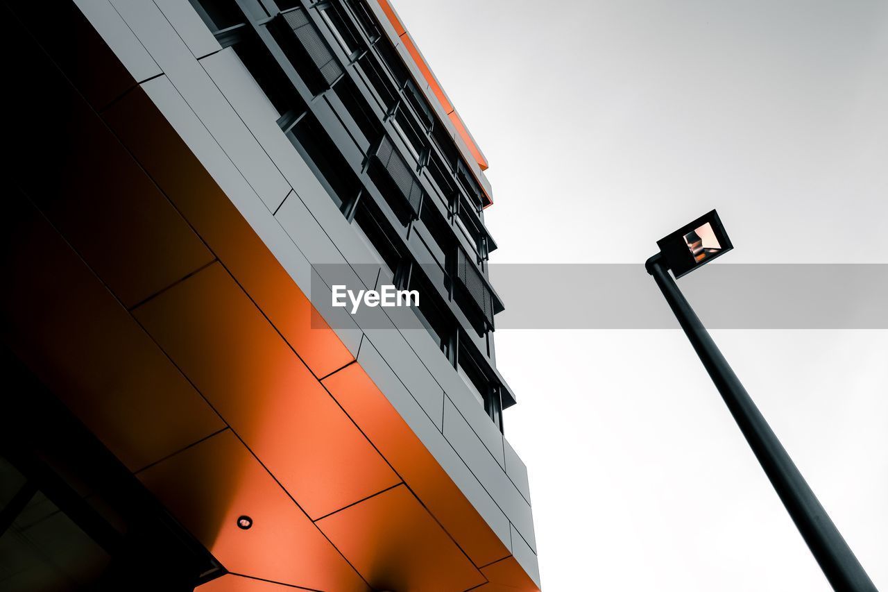 Low angle view of buildings against clear sky