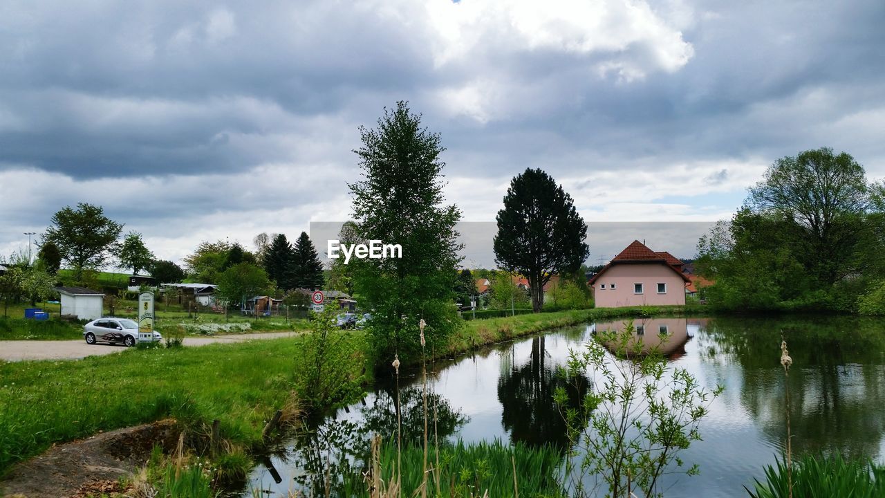 Reflection of house in lake