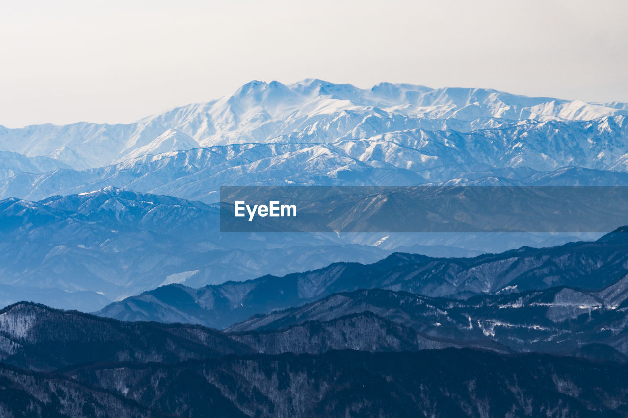 Scenic view of snowcapped mountains against sky