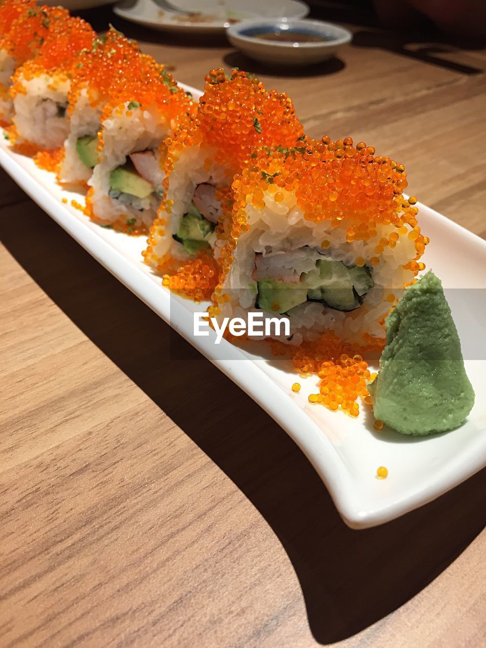 Close-up of sushi in plate on table