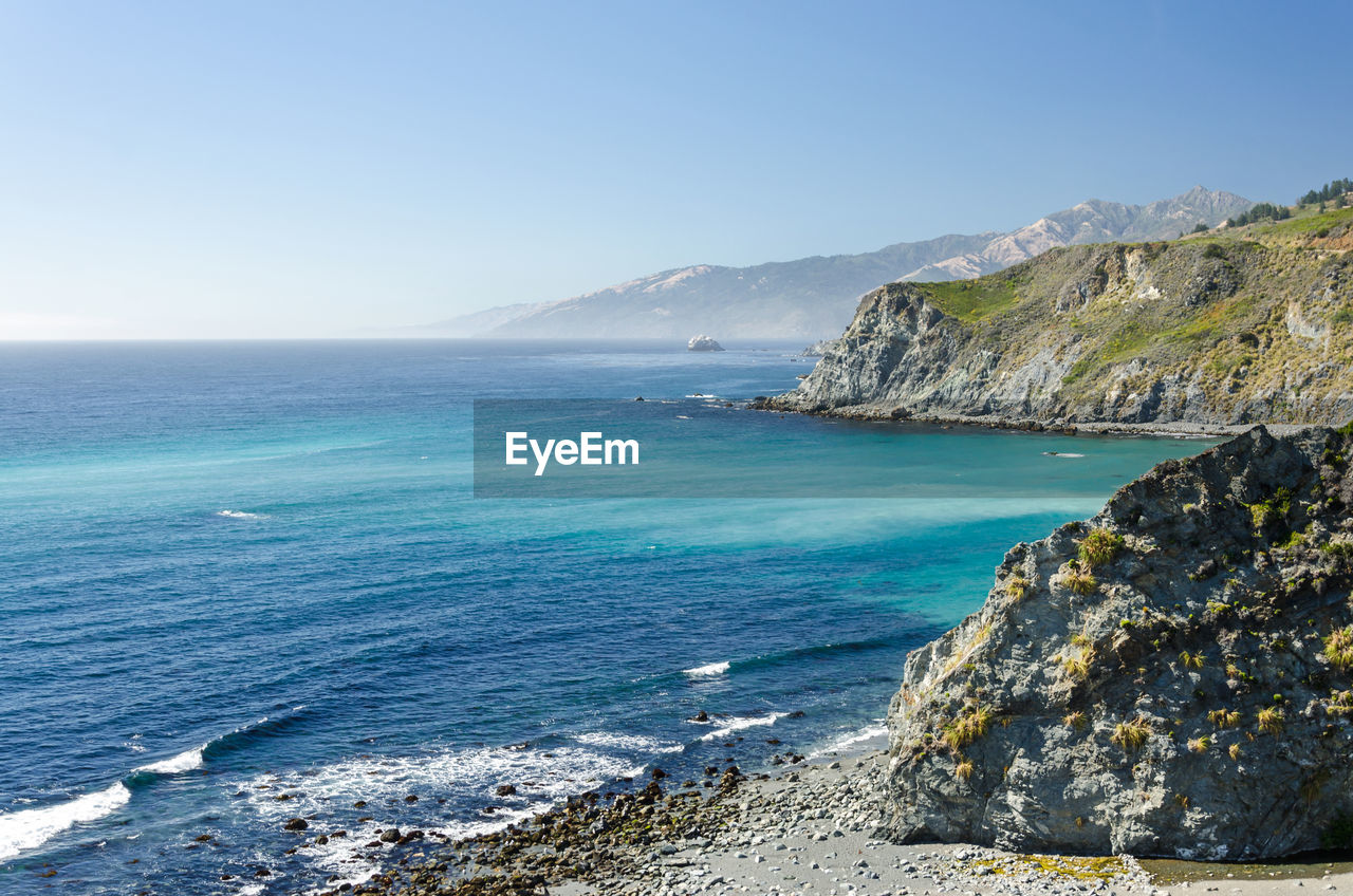 SCENIC VIEW OF SEA AND MOUNTAINS AGAINST SKY