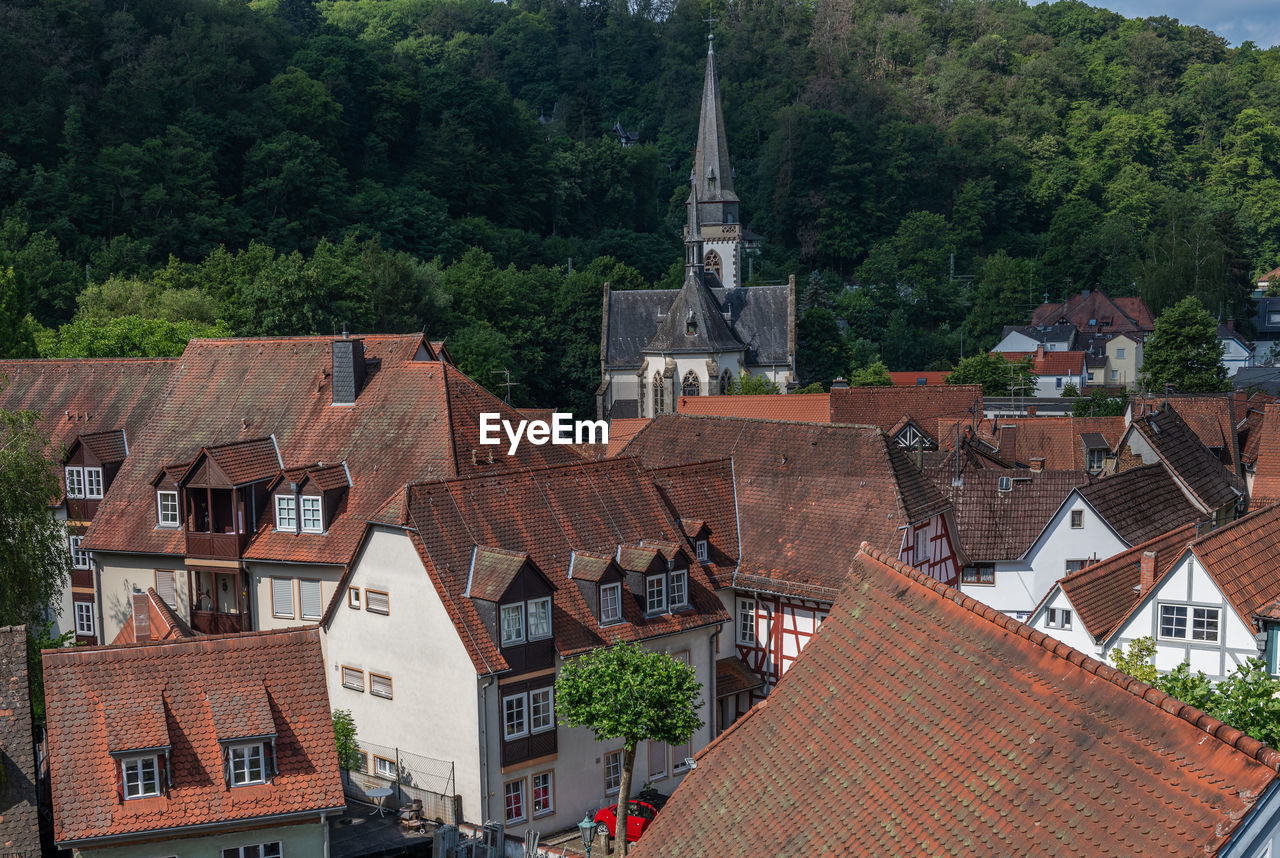 View from the castle ruins to the old town of eppstein, hesse, germany