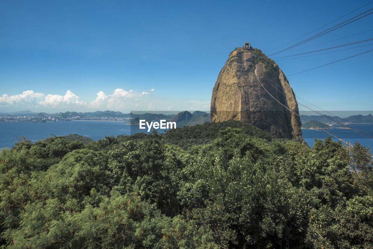 Panoramic view of trees and mountains against sky