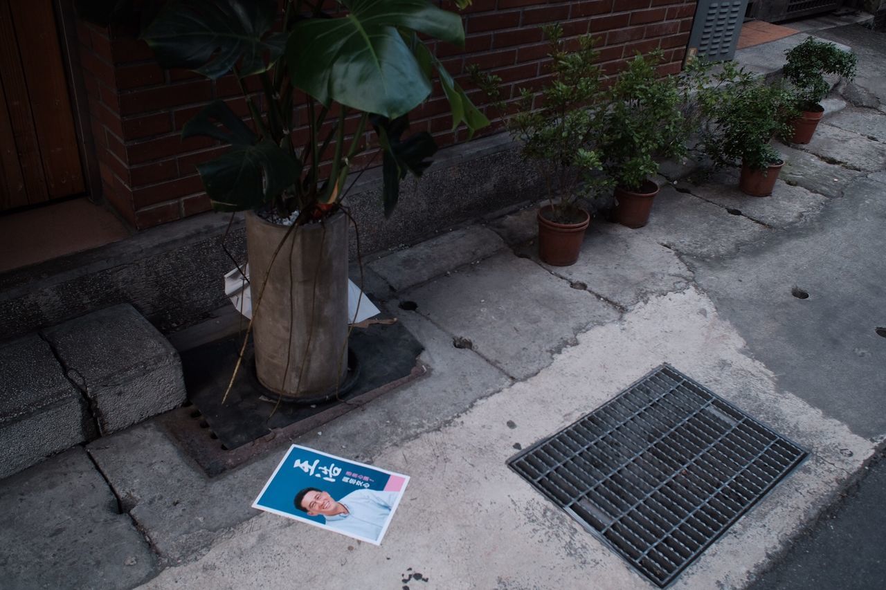 HIGH ANGLE VIEW OF POTTED PLANTS ON SIDEWALK IN BUILDING