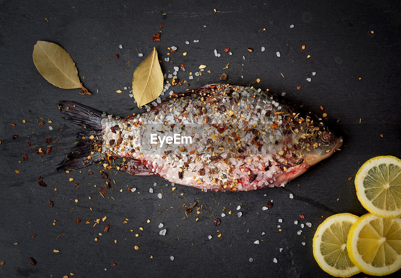 Directly above shot of fish on table