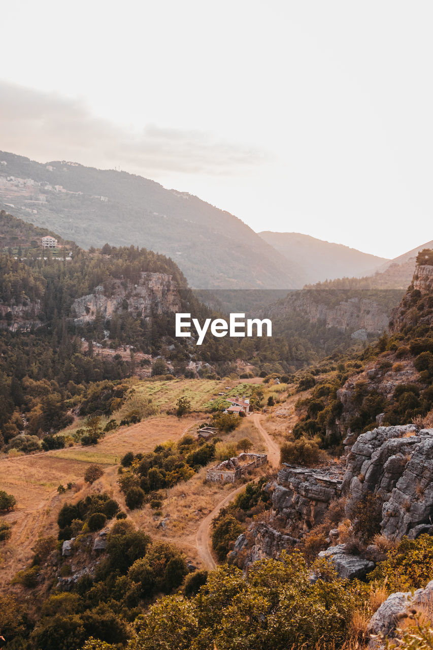 Peaceful sunset valley view in kfarmatta, lebanon