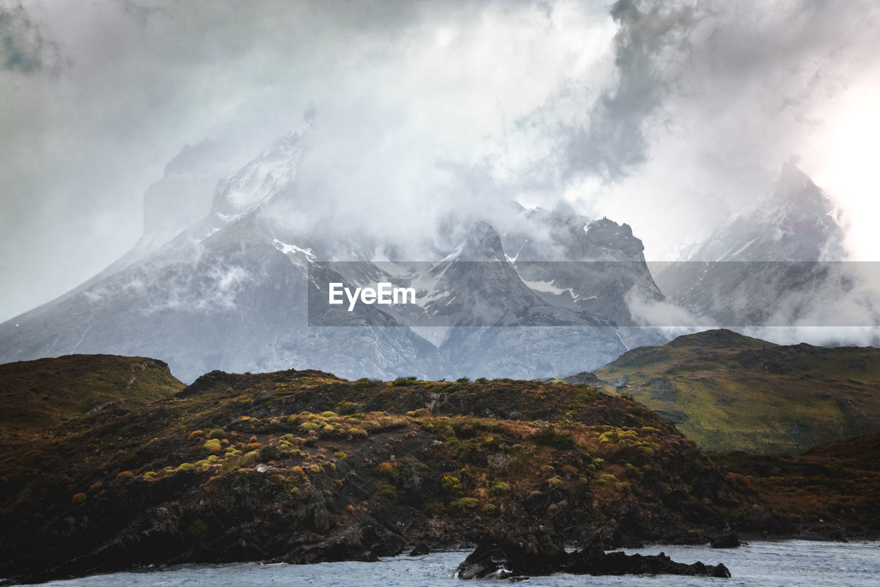 Scenic view of snowcapped mountains against sky