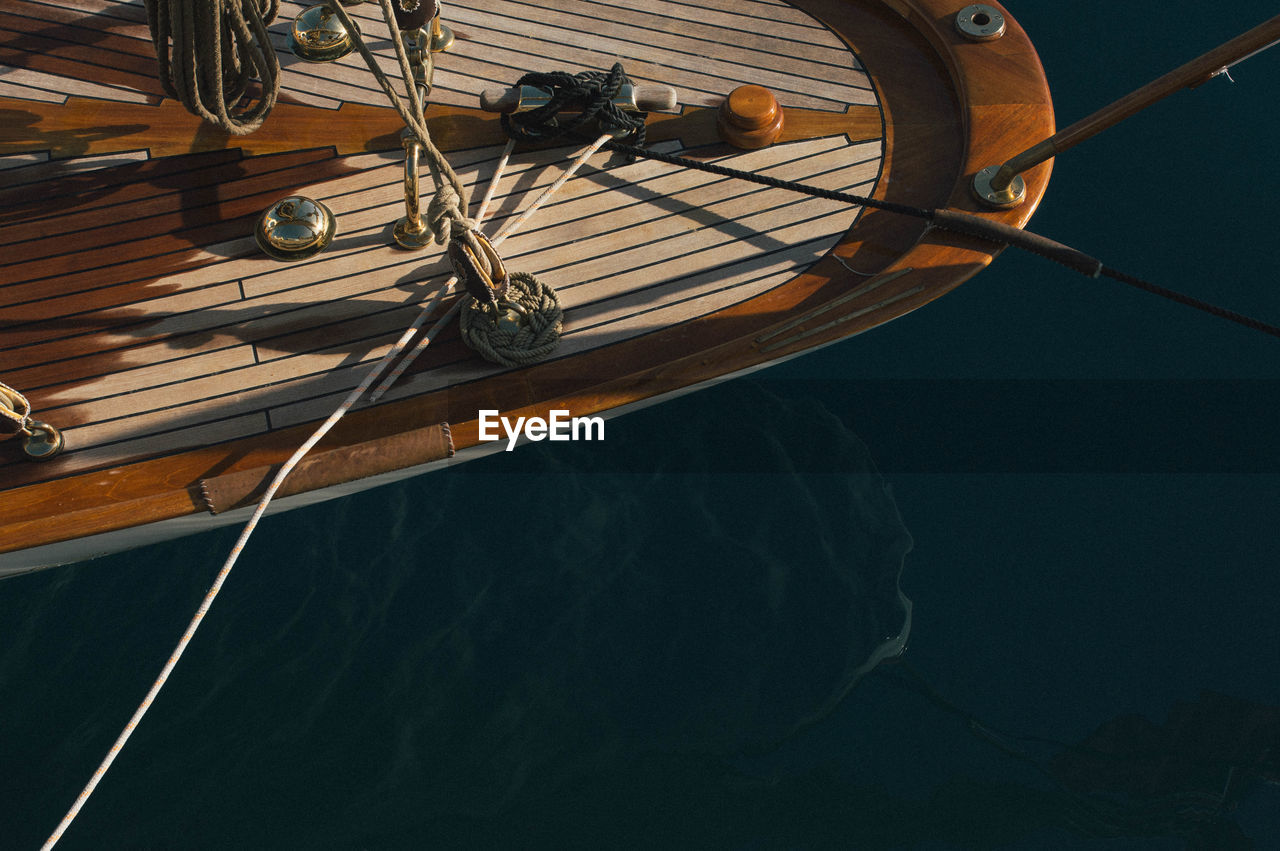 High angle view of boat sailing in sea