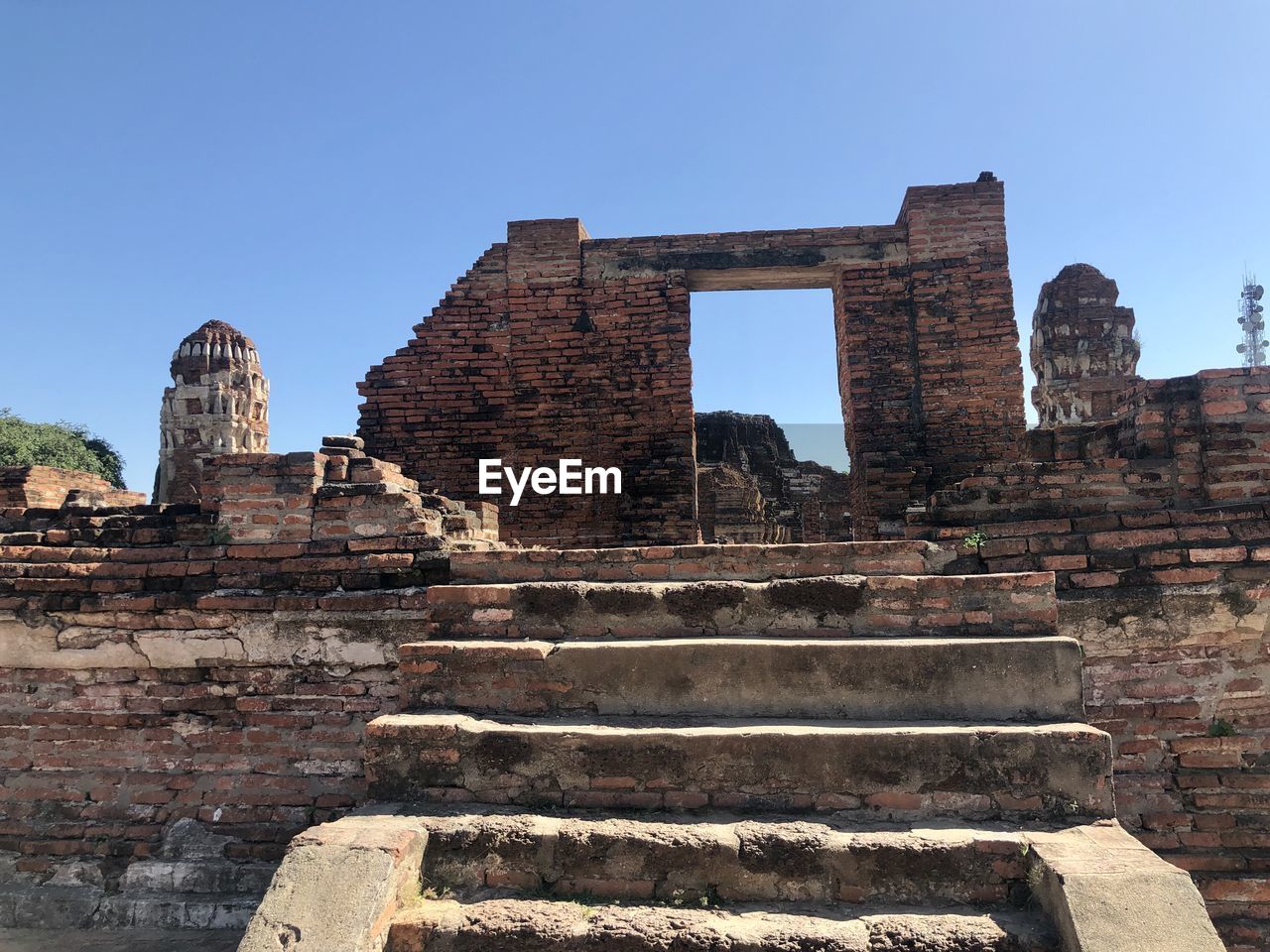 Low angle view of old ruin against clear sky