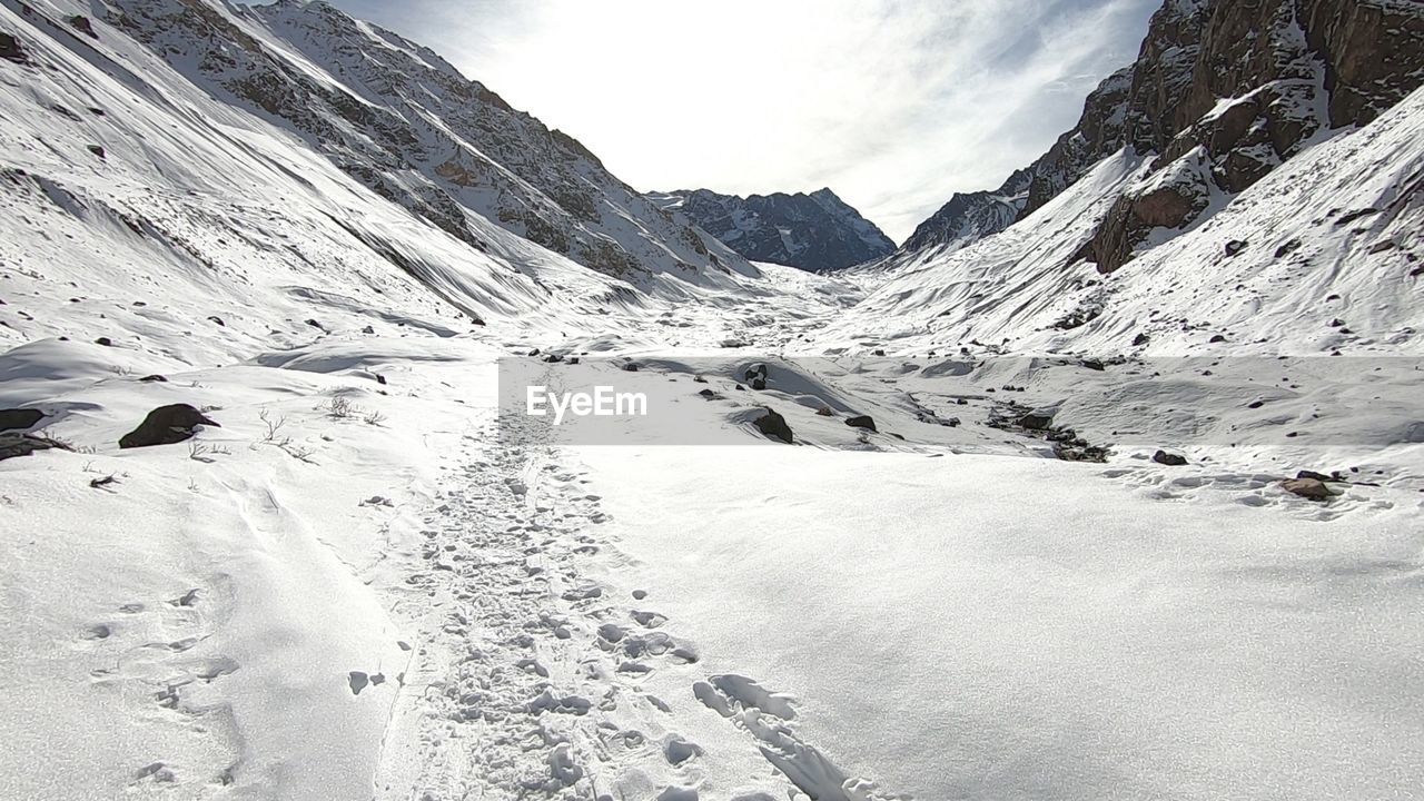 SNOW COVERED MOUNTAINS AGAINST SKY