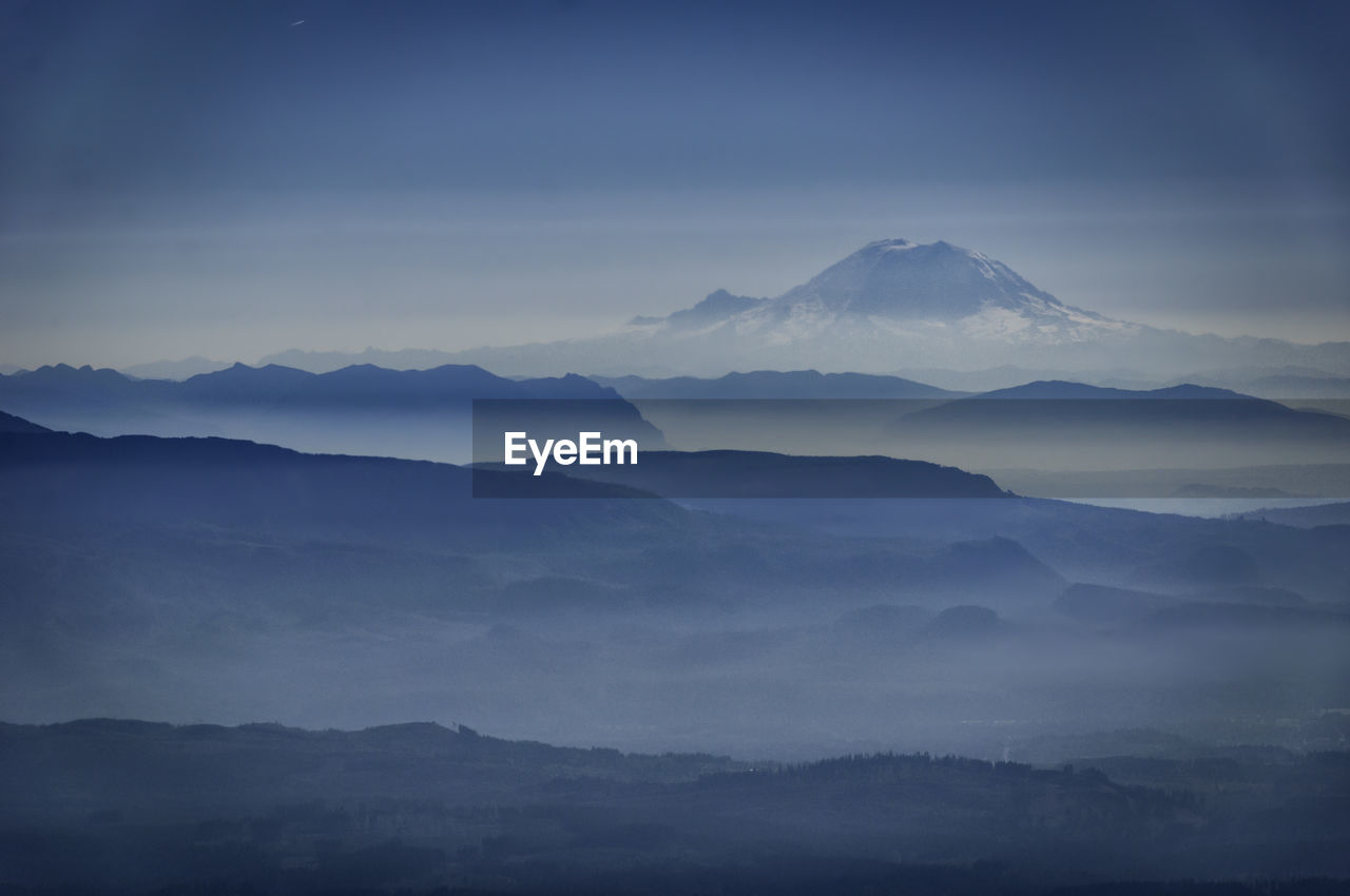 Scenic view of mount baker against sky