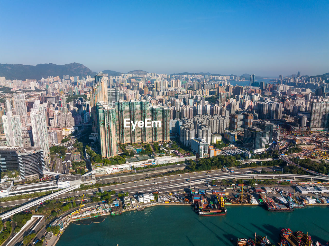 high angle view of cityscape against clear sky