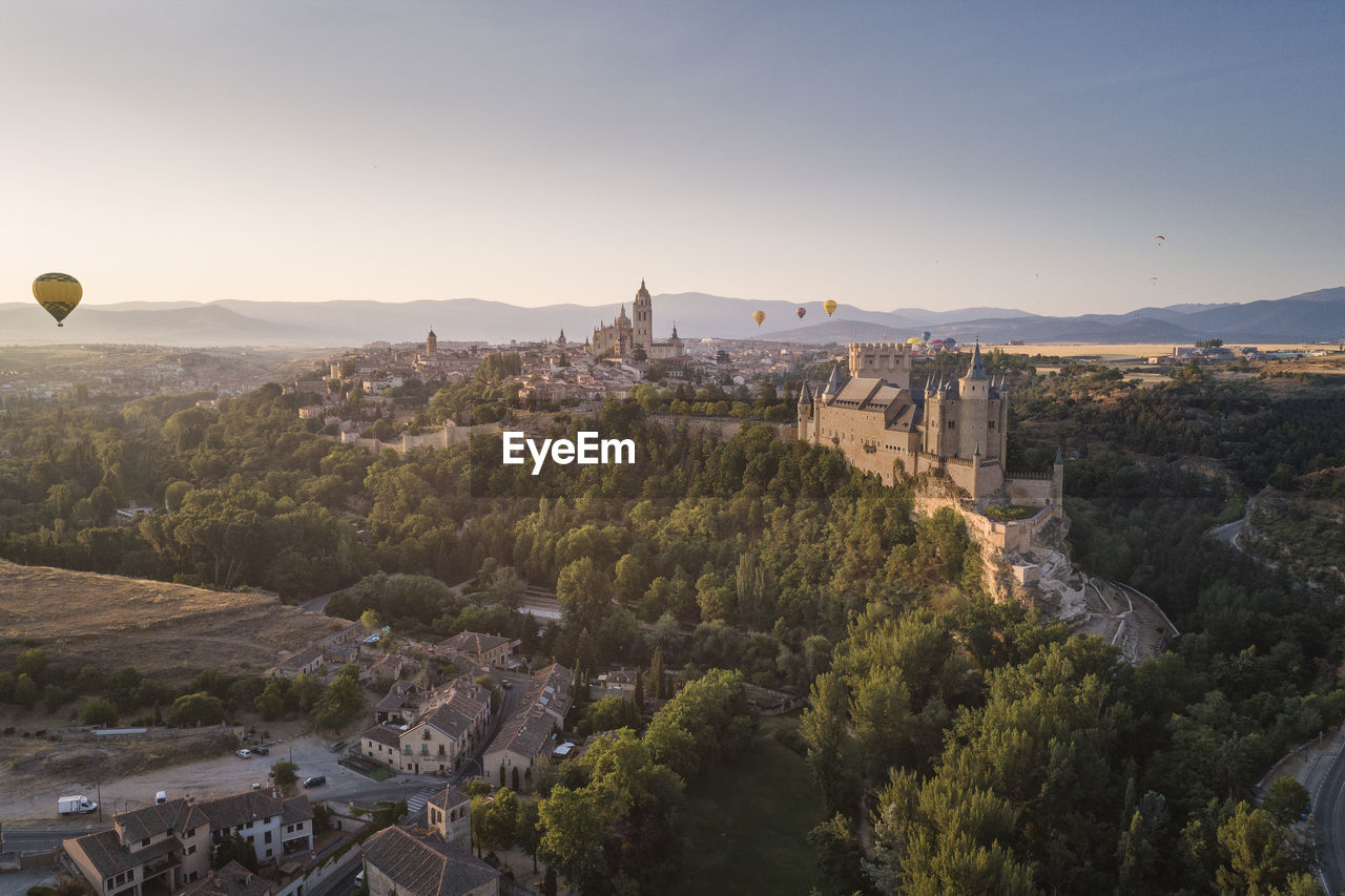 Alcazar of segovia and in balloon festival from aerial view