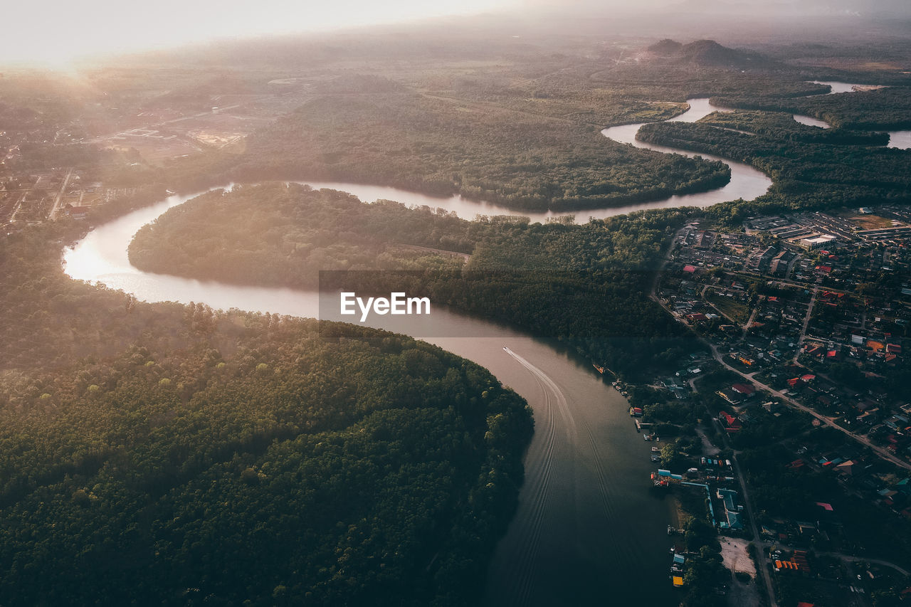 High angle view of river amidst landscape