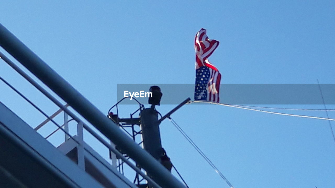 LOW ANGLE VIEW OF FLAG AGAINST CLEAR SKY