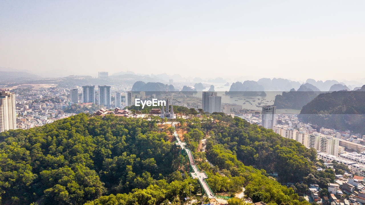 High angle view of buildings in city