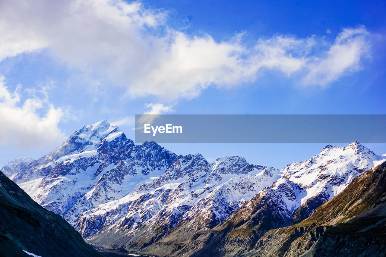 Scenic view of snowcapped mountains against sky