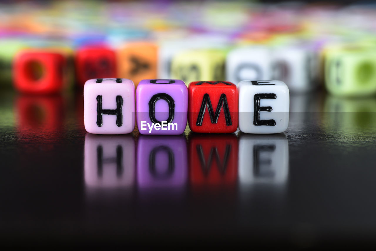 CLOSE-UP OF TEXT ON TABLE AT HOME