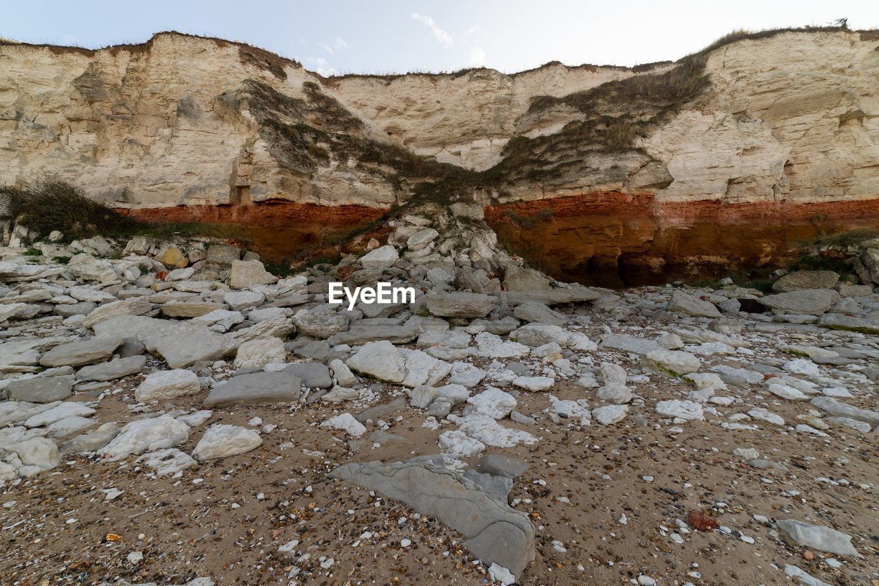 Rock formation on land against sky