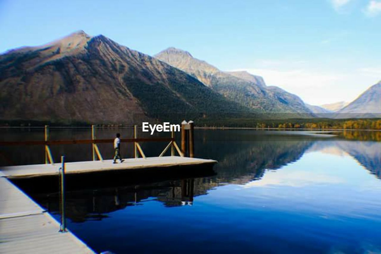 SCENIC VIEW OF LAKE AGAINST MOUNTAIN RANGE