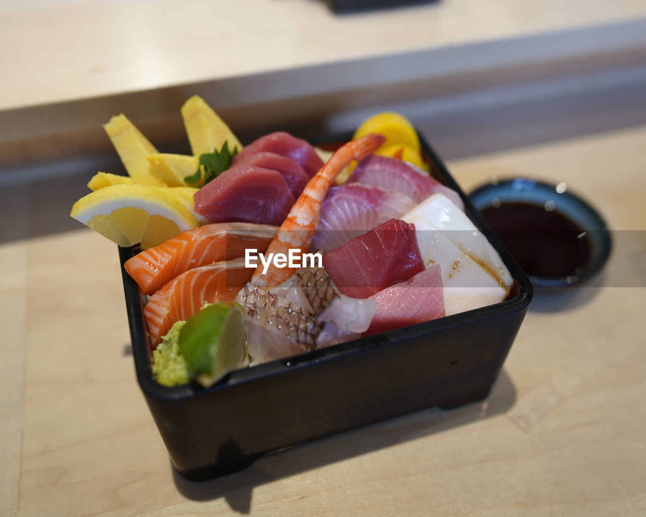 food and drink, food, japanese food, seafood, healthy eating, meal, asian food, lunch, freshness, cuisine, dish, japanese cuisine, culture, wellbeing, fish, no people, indoors, sushi, rice, table, still life, raw food, meat, high angle view, close-up, vegetable, focus on foreground, animal