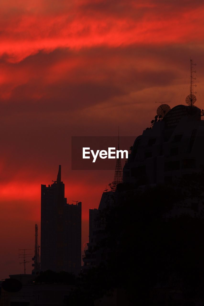 Silhouette of buildings at sunset