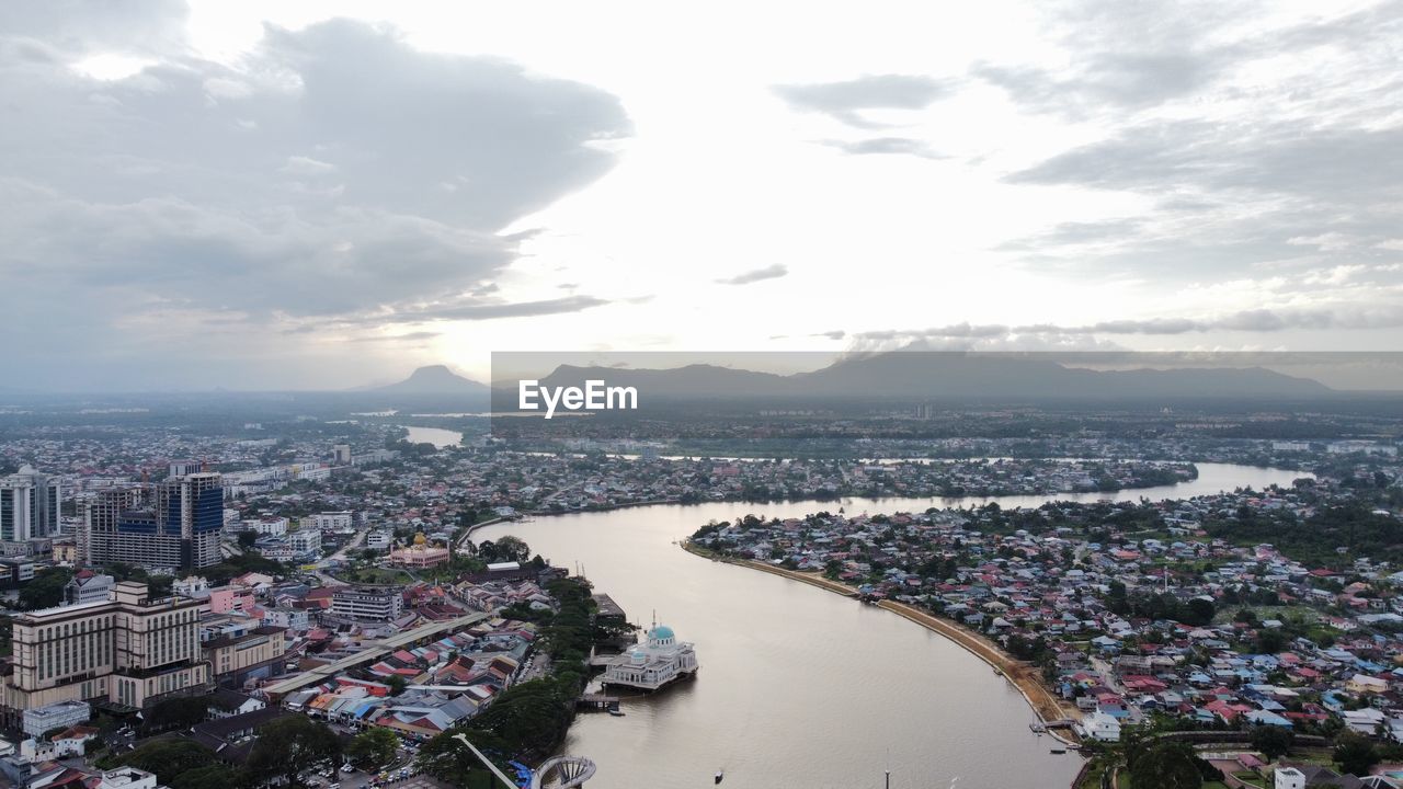 High angle view of cityscape against sky