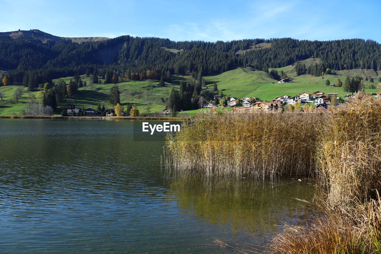 Scenic view of lake against sky