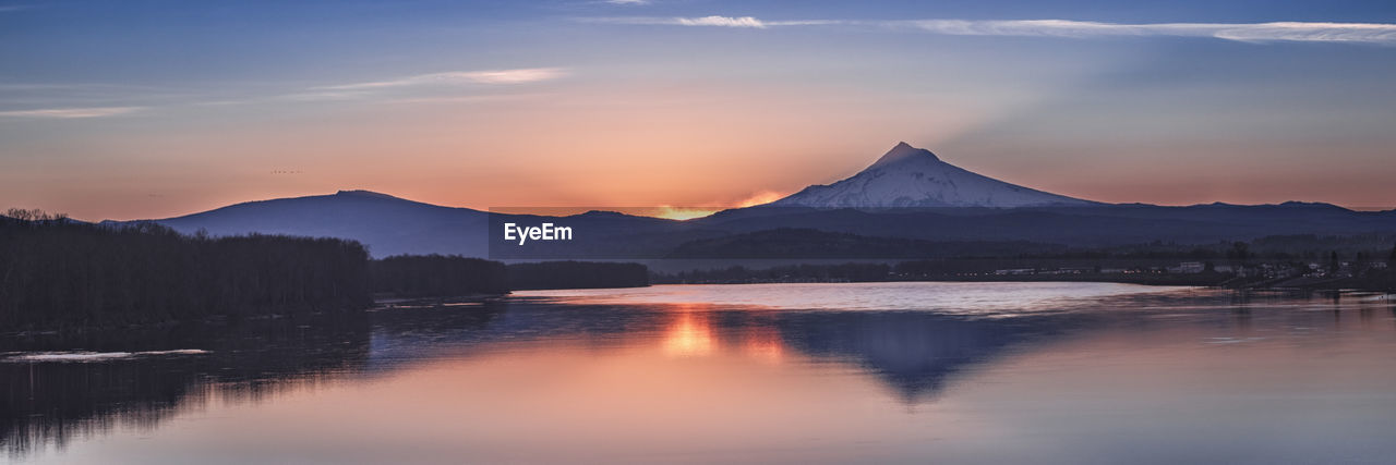 Scenic view of lake against sky during sunset