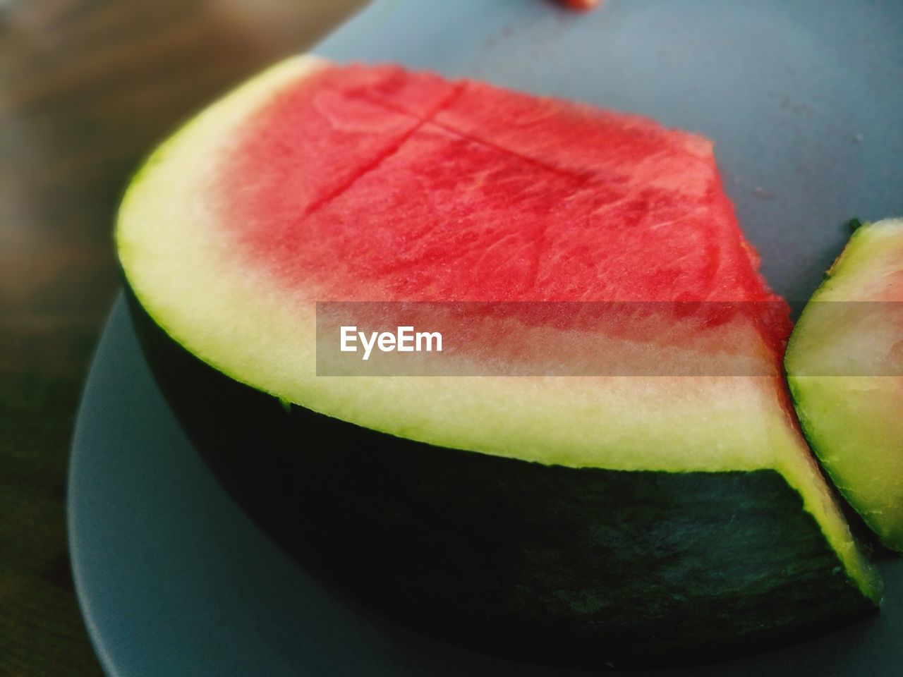 Close-up of watermelons in plate on table