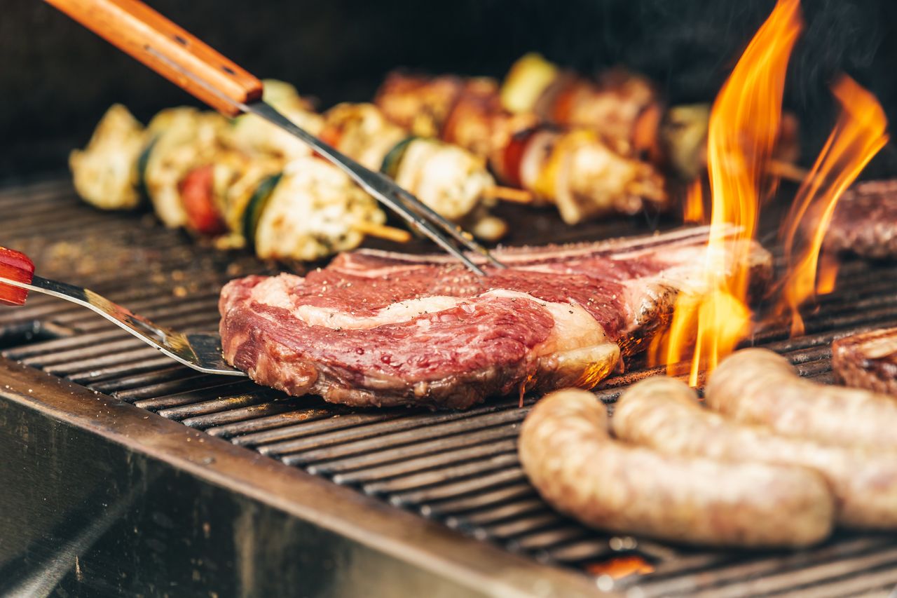 close-up of food on barbecue grill