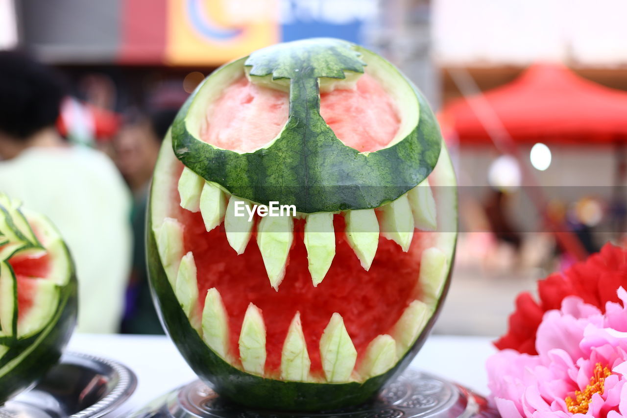 Close-up of watermelon on table