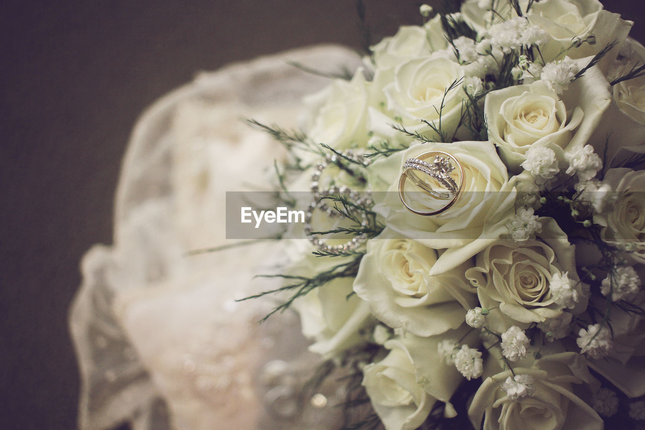 CLOSE-UP OF ROSE BOUQUET AGAINST GRAY BACKGROUND