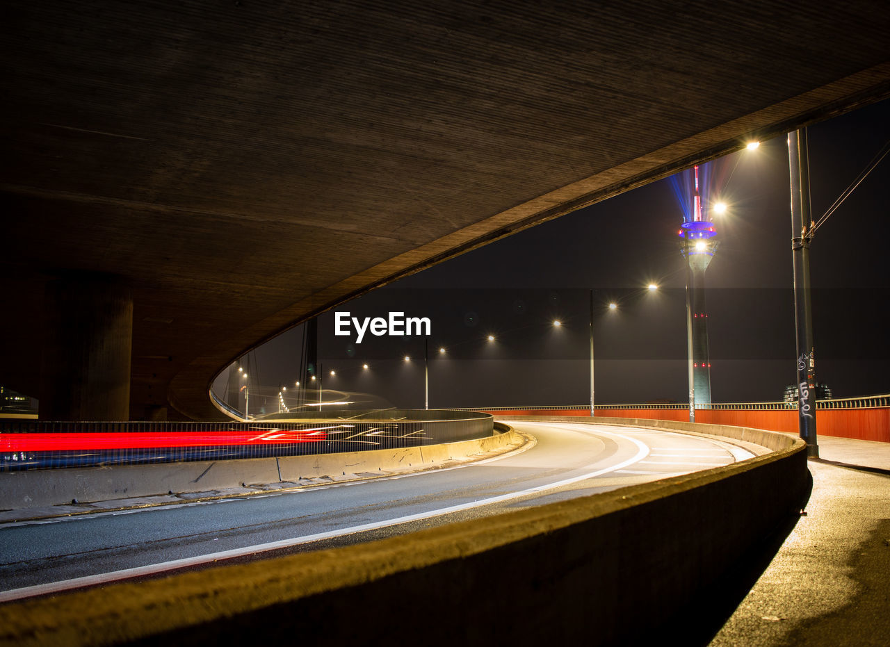 Light trails on road at night