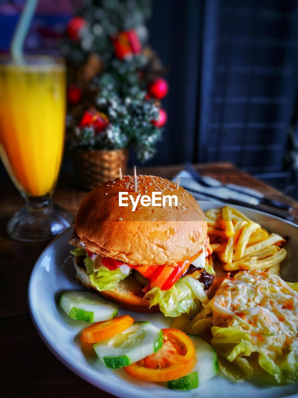 Close-up of burger on table