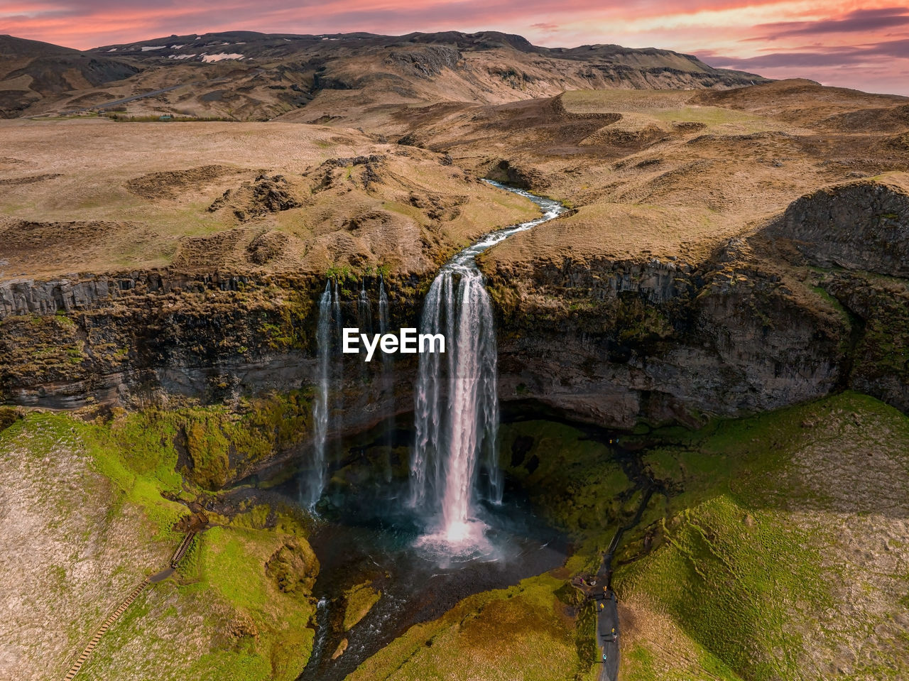 Aerial view of the seljalandsfoss - located in the south region in iceland