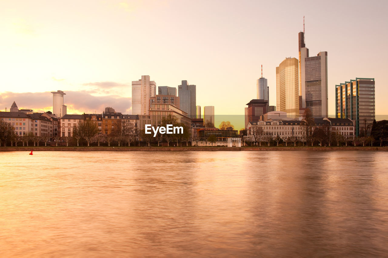 City skyline and river main, frankfurt, hesse, germany