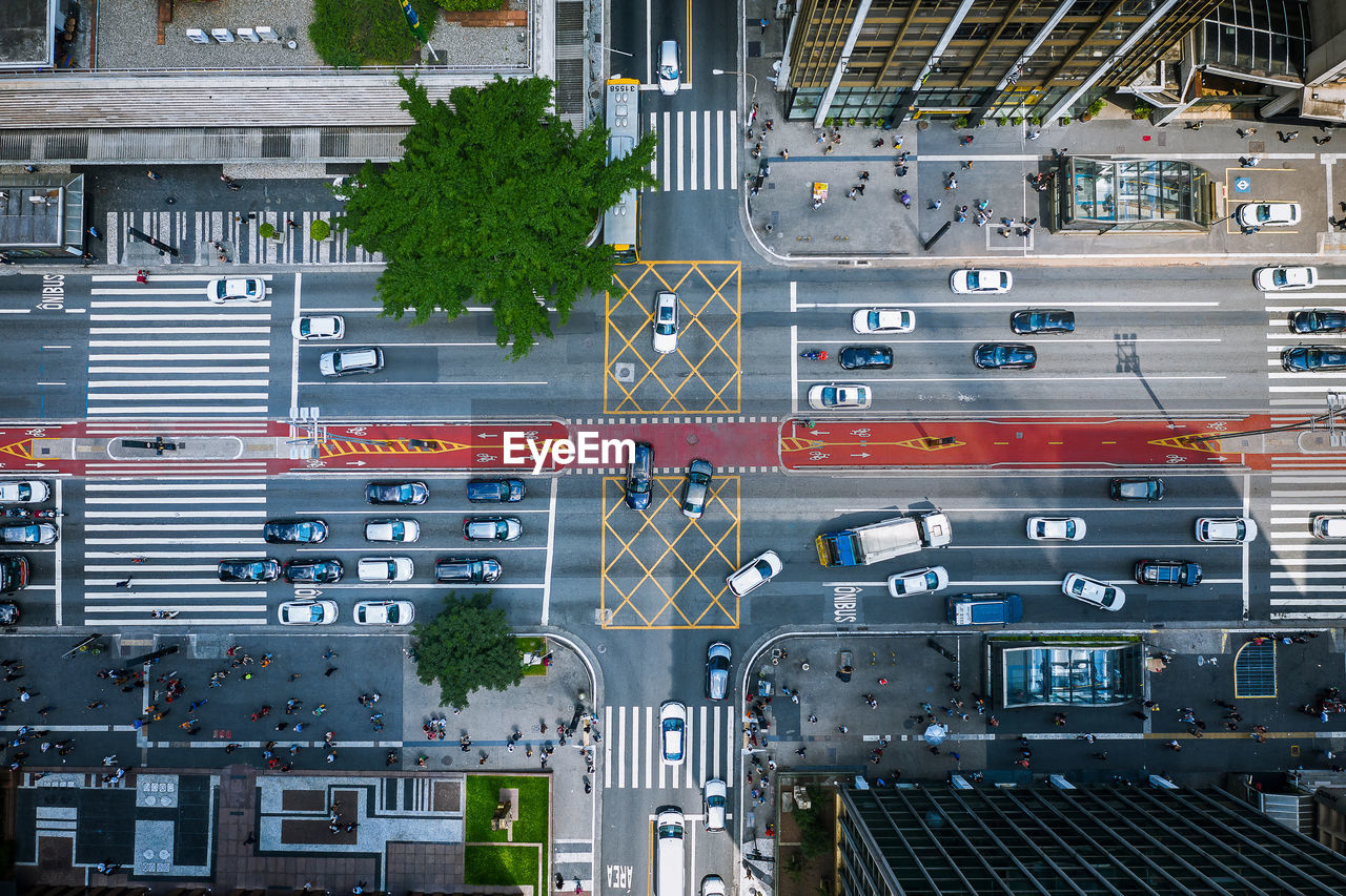 High angle view of traffic on road in city