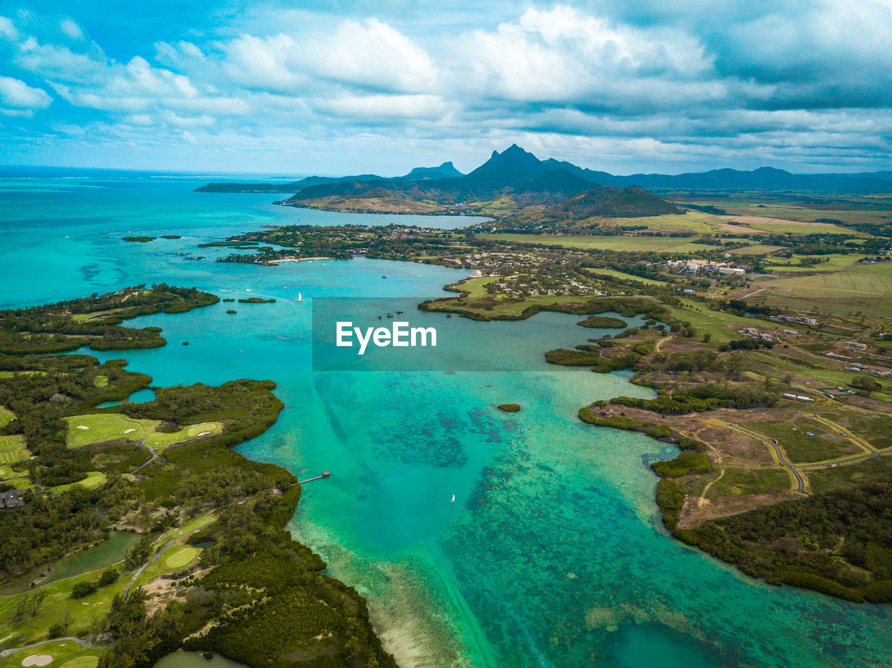 Scenic view of bay against sky fronta high angle