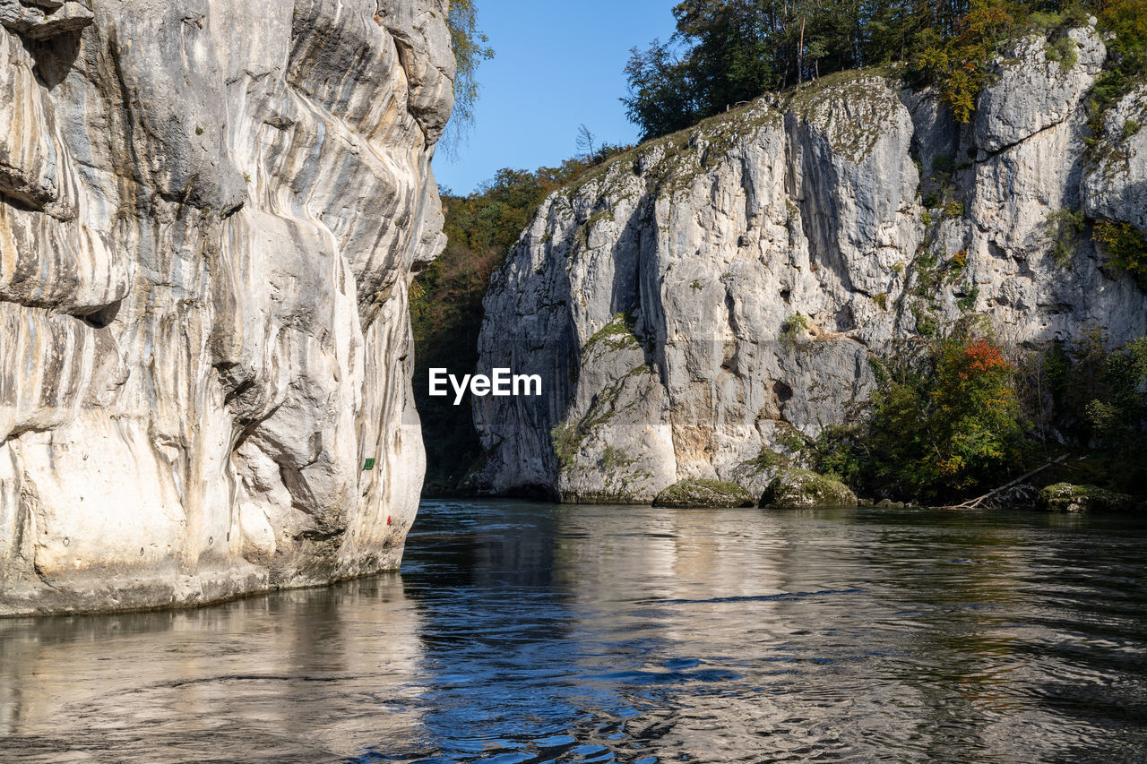 Danube river breakthrough near kelheim, bavaria, germany in autumn with limestone rock formations