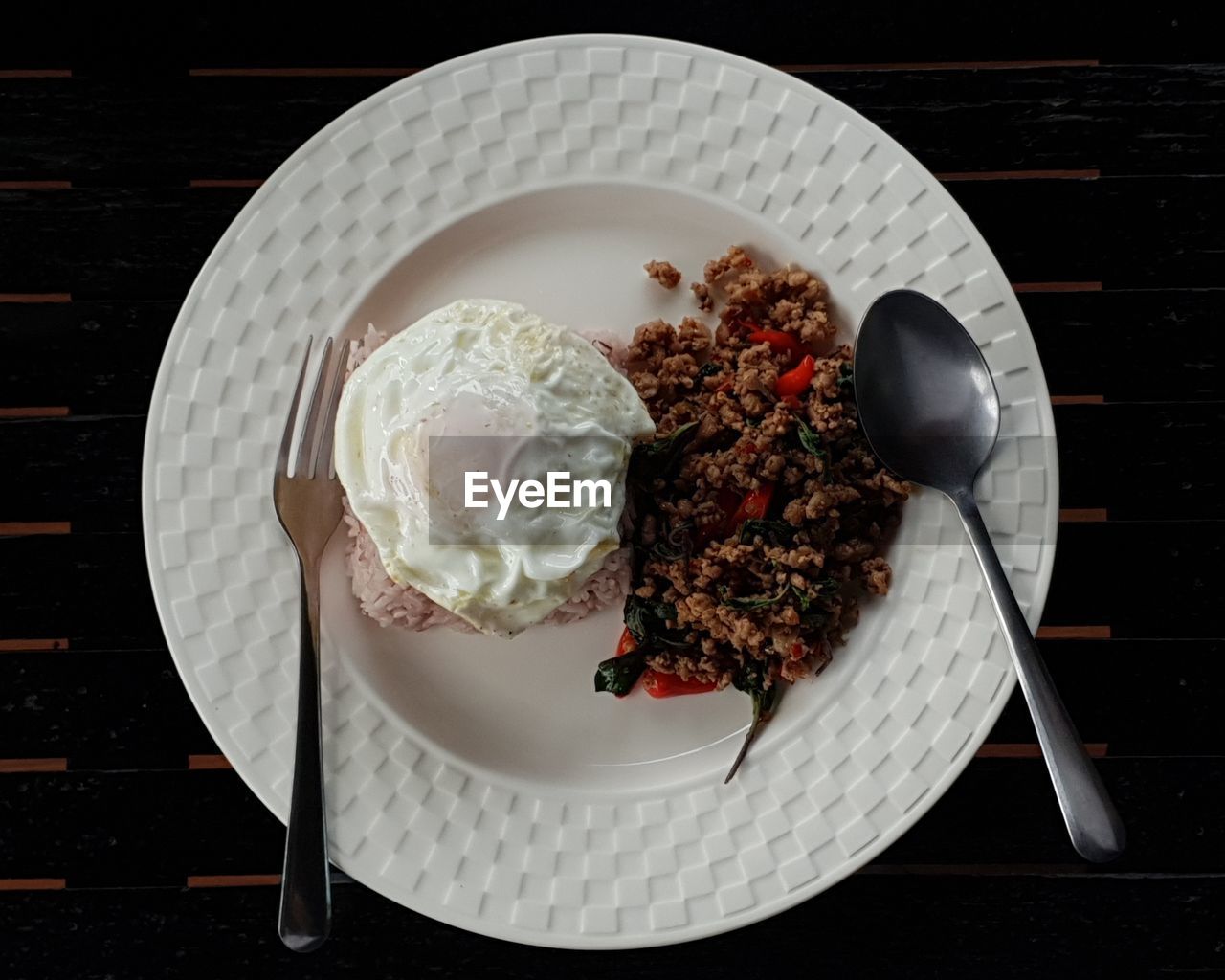 High angle view of breakfast in plate