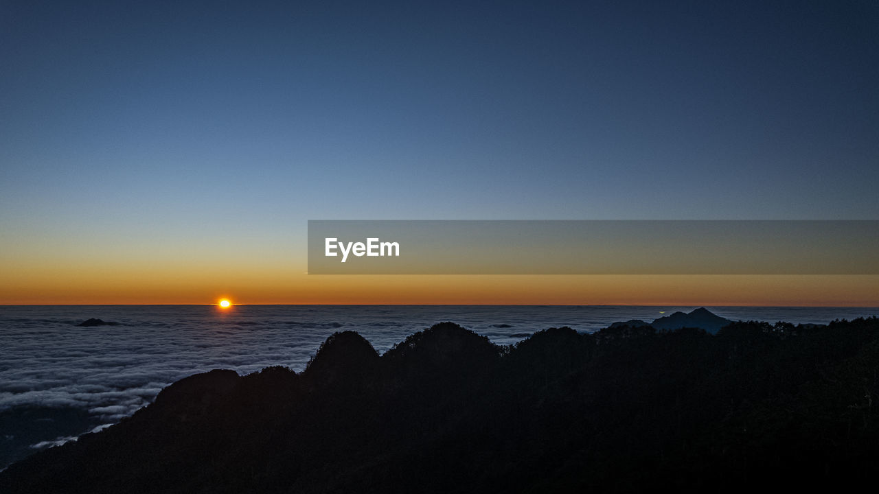 Scenic view of sea against clear sky during sunset