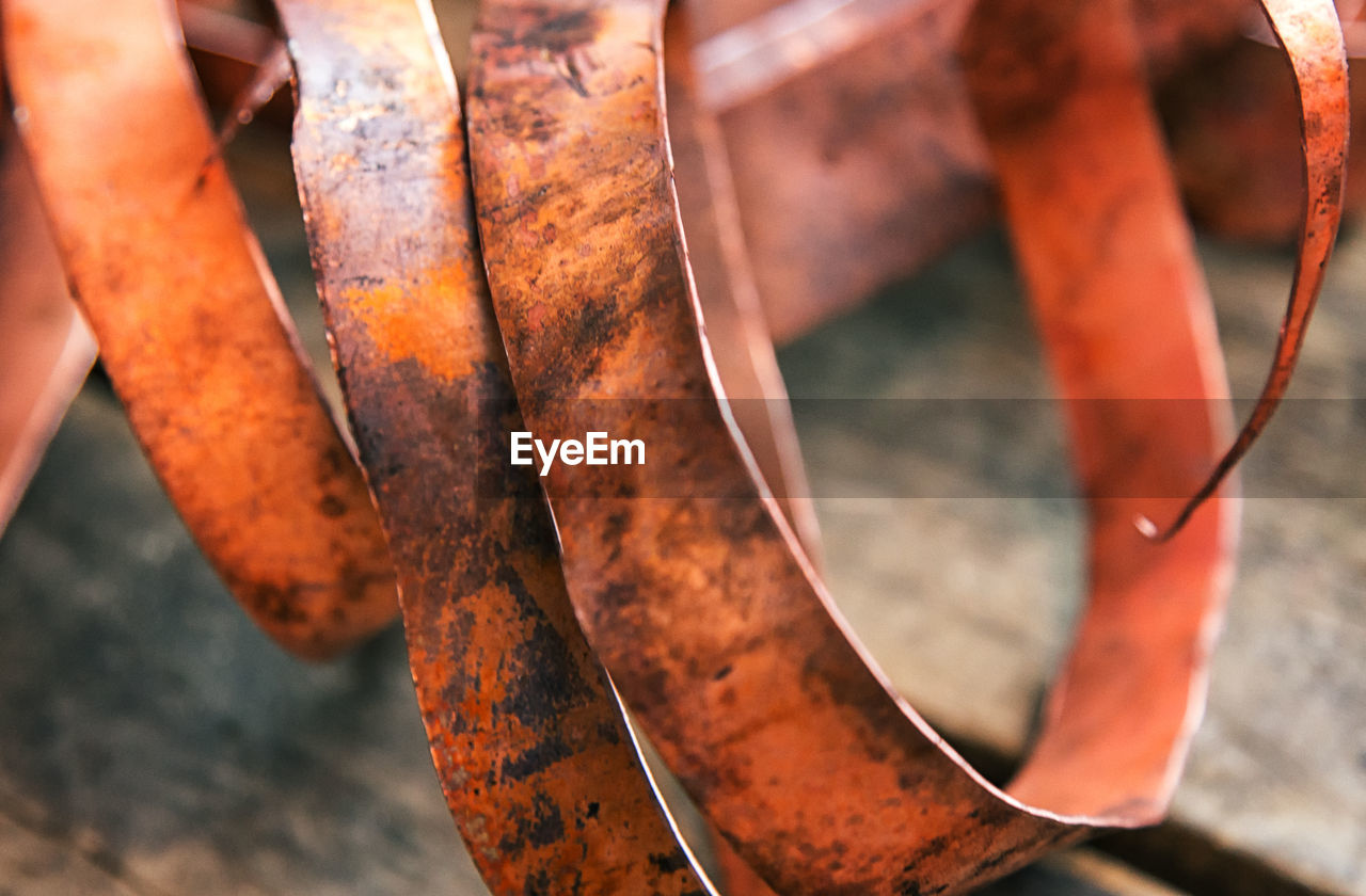 Close-up of rusty copper  metal