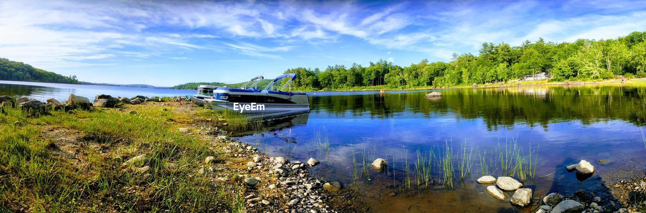 BOATS IN LAKE AGAINST SKY