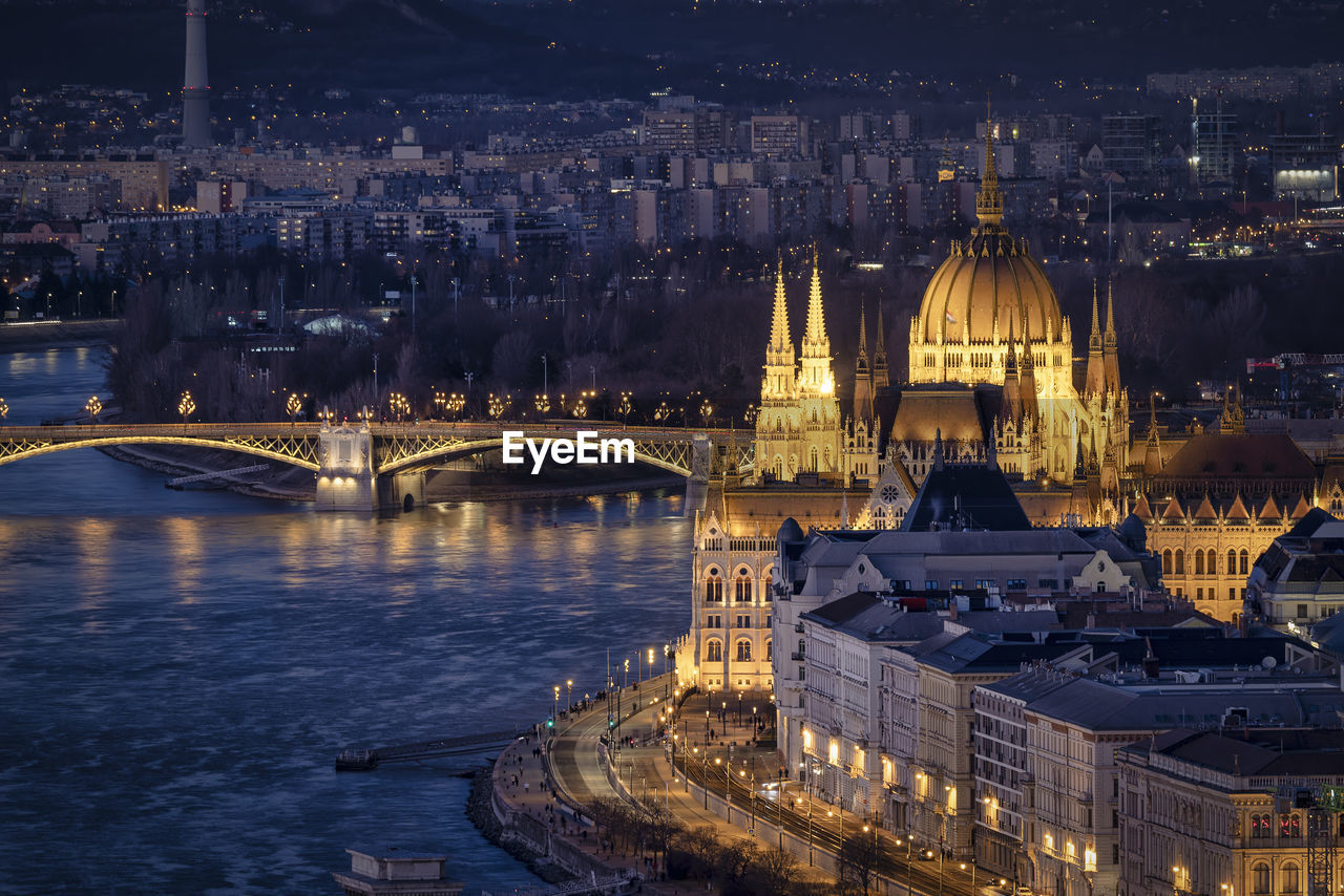 illuminated city at night