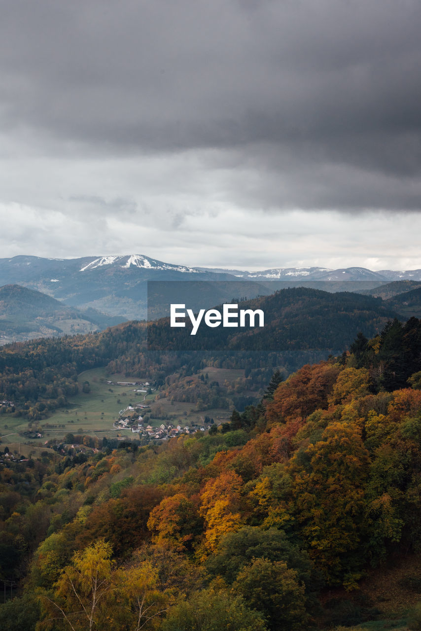 Scenic view of landscape against sky during autumn. scenic view of vosges during autumn 