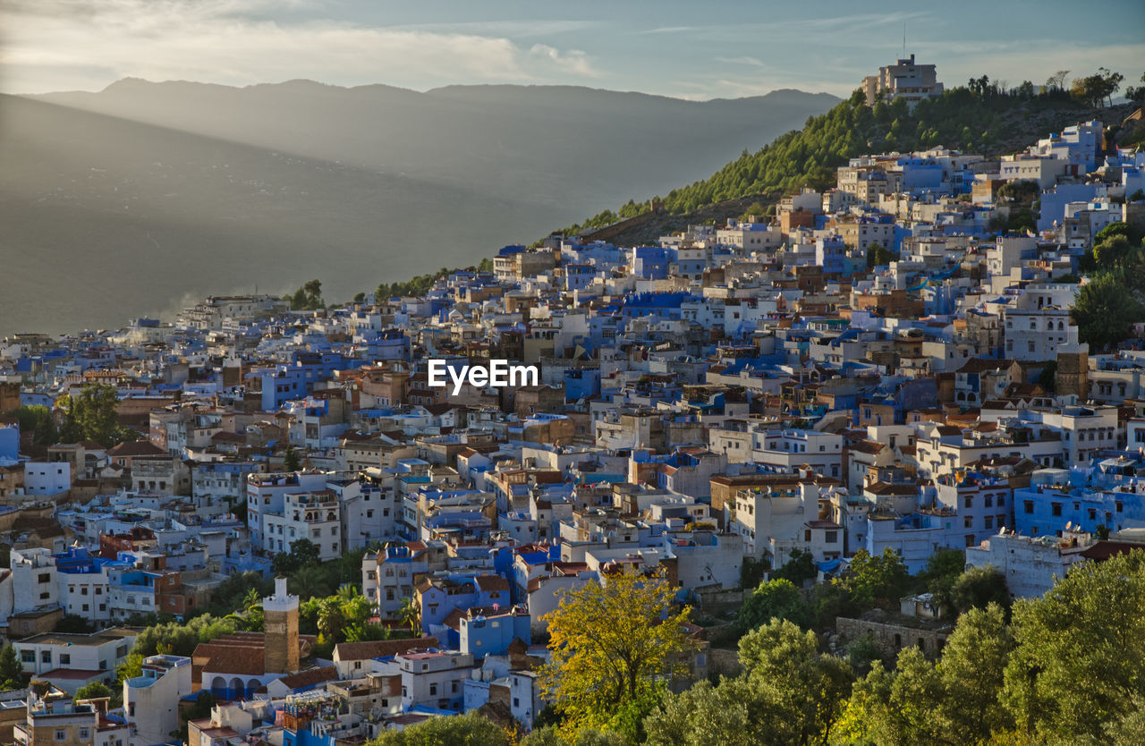 High angle view of townscape against sky