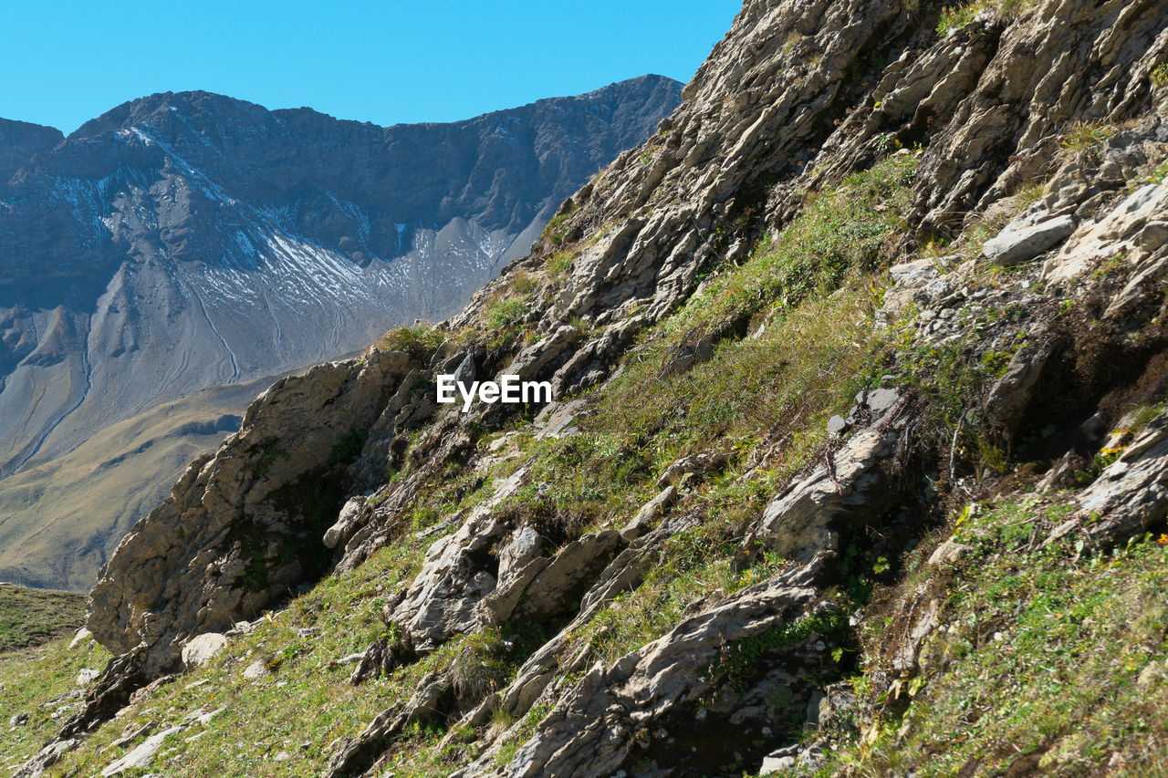 Scenic view of mountains against clear sky