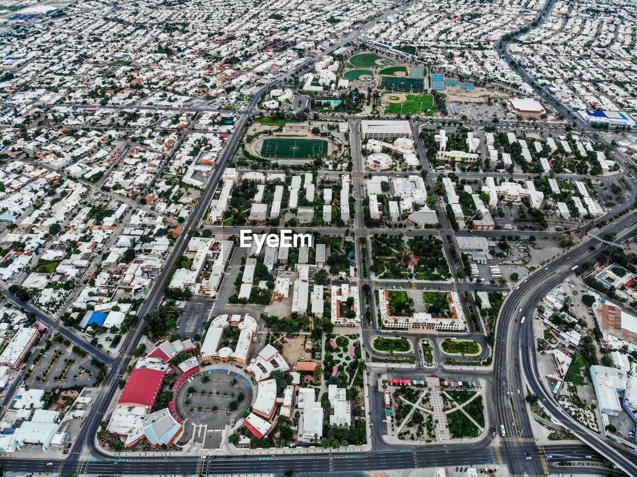 Aerial view of buildings in city